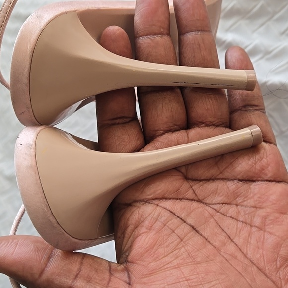 Zara Satin Pale Pink Slingback High Heels Minimalist Monochromatic Summer Shoes - Picture 6 of 12